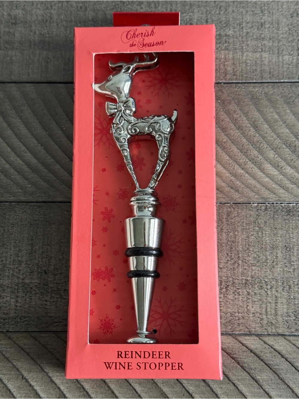 Cherish The Season Silver Reindeer Wine Stopper